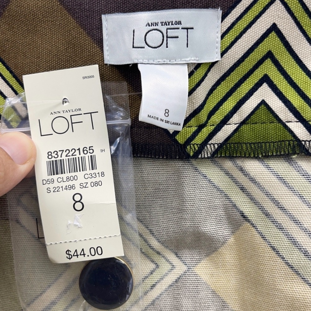 Ann Taylor LOFT Brown Green Geometric Print Mini Skirt Size 8 Retro Mod Cotton - Picture 6 of 7